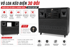 Vỏ loa kéo điện 30 đôi VLK30-E - 3 tấc đôi,  KT 93x46x64 cm,