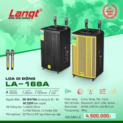 Loa kéo di động Lanqt LA-168A , Bass 30cm, 450w, 3 đường tiếng, 2 Micro UHF
