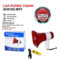 Loa phóng thanh cầm tay Sunrise SH619S, 30w, USB, thẻ nhớ, pin sạc