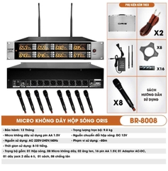 Micro không dây karaoke ORIS BR 8008 dành cho tóp ca, đoàn ca, 8 Tay micro