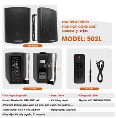 Loa treo tường công suất Sunrise 502L, tích hợp công suất 50w, Bluetooth, USB
