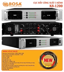 Cục đẩy công suất 3 Kênh Bosa ,K8-1200, Công suất 1000W x 2CH + 1400W