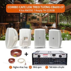 Combo loa treo tường CB600-CF dành cho quán cafe, nghe nhạc gồm 2 cặp AW350, Amply TH-222USB, PA-6000
