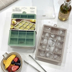 Set 2 khay đá silicone loại 15 viên Mirai (màu ghi, màu xanh) - Hàng Nhật nội địa
