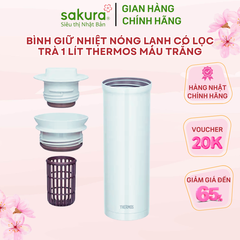Bình giữ nhiệt nóng lạnh có lọc trà 1 lít Thermos màu trắng - Hàng Nhật nội địa
