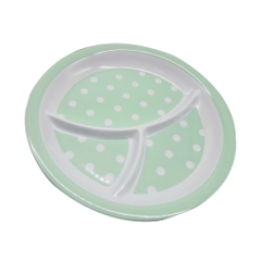 Khay ăn chia 3 ngăn cho bé họa tiết chấm bi, dáng tròn màu xanh lá - Hàng Nhật nội địa