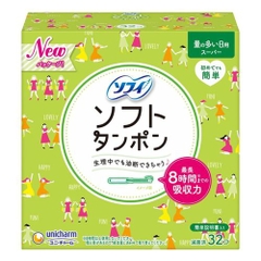 Băng Vệ Sinh Tampon Unicharm Sofy Soft Hộp 32 Chiếc Dùng Cho Ngày Đèn Đỏ Nhiều ( Màu Xanh Lá) (đã phân loại) - Hàng Nhật nội địa