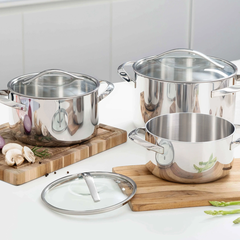 Nồi inox thân đáy liền Tri-Ply Silver Crown size 20cm - Hàng Nhật nội địa