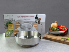 Chảo inox 316 liền khối 5-ply Premium Kaiyo - thành cao size 24cm - Hàng Nhật nội địa