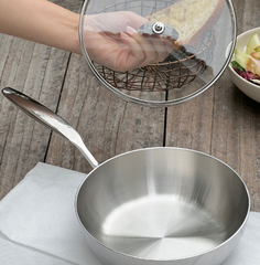 Chảo inox 316 liền khối 5-ply Premium Kaiyo - sâu lòng có vung kính 24cm - Hàng Nhật nội địa