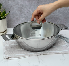 Nồi chảo inox 3 lớp đáy liền sâu lòng Tri-Ply Kaiyo 2 tay cầm, size 26cm - Hàng Nhật nội địa