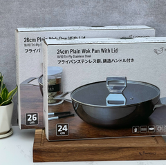 Nồi chảo inox 3 lớp đáy liền sâu lòng Tri-Ply Kaiyo 2 tay cầm, size 26cm - Hàng Nhật nội địa
