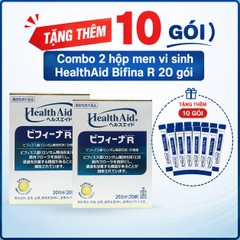 (TẶNG THÊM 10 GÓI) Combo 2 hộp men vi sinh HealthAid Bifina R 20 gói - Hàng Nhật chính hãng