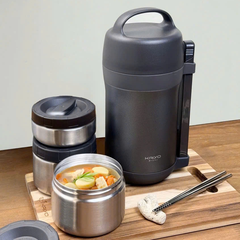 Hộp cơm giữ nhiệt Kaiyo 1600ml, màu ghi - Hàng Nhật nội địa