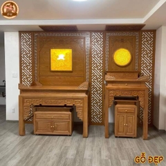 Mẫu Phòng Thờ Phật Và Gia Tiên Gỗ Gõ Đỏ - Mẫu Bàn Thờ Tài Lộc