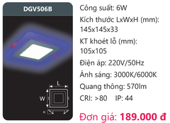 Đèn Led âm trần panel Duhal 6W DGV506B