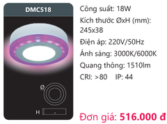 Đèn ốp trần Led panel màu Duhal 18W DMC518