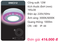 Đèn Led ốp trần panel màu Duhal 12W DMC512