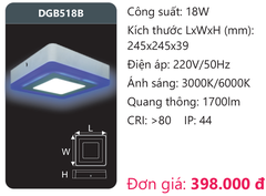 Đèn Led ốp trần panel màu Duhal 18W DGB518B