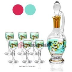 BỘ BÌNH RƯỢU MẠ VÀNG, ĐẮP NỔI HOA CỔ ĐIỂN, VẼ MÀU 500ML