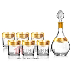 BỘ BÌNH RƯỢU MẠ VÀNG, KHẮC HỌA TIẾT HOA SEN 1.5L