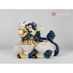 Tượng kỳ lân Minh Long màu trắng trang trí vàng 20x24x15(cm)