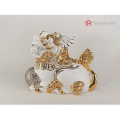Tượng kỳ Lân Minh Long Trắng Trang Trí Vàng 29x33x20 (cm)