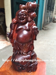 Tượng Phật Di Lặc vác đào gỗ cẩm, Cao 42cm rộng 20cm*16cm