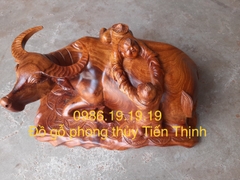 Tượng Tiểu Đồng Cưỡi Trâu Tài Lộc Gỗ Hương