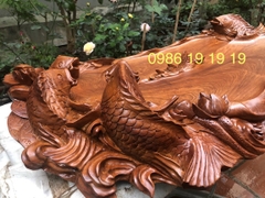 Khay trà cá chép vượt vũ môn gỗ hương Krongpa Gl