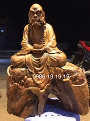 Tượng Đạt Ma Ngồi Thiền Gỗ Bách Xanh Cao 50cm rộng 42cm Sâu 20cm