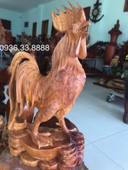 Tượng Gà Trống gỗ hương nguyên khối, Cao 50 Rộng 26 Sâu 14cm