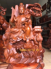 Tượng Quan Âm Tọa Sơn, Gỗ Hương Gia Lai Cao 62cm rộng 42cm sâu 23cm