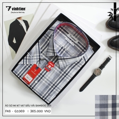 Áo Sơ Mi Ngắn Tay Caro Bamboo Regular Fit 365 Vĩnh Tiến - Vạt Bầu - Nhiều Màu