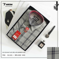 Lẻ Size M - Áo Sơ Mi Ngắn Tay Caro Bamboo Regular Fit 365 Vĩnh Tiến - Vạt Bầu - Nhiều Màu