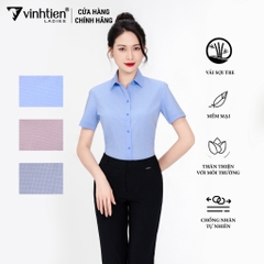 Áo Sơ Mi Nữ Ngắn Tay Vải Kẻ Bamboo Slimfit 369 Vĩnh Tiến - GK-A101