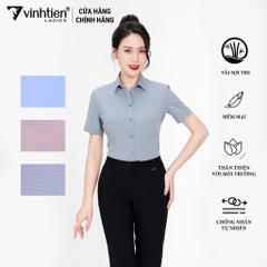 Áo Sơ Mi Nữ Ngắn Tay Vải Kẻ Bamboo Slimfit 369 Vĩnh Tiến - GK-A103