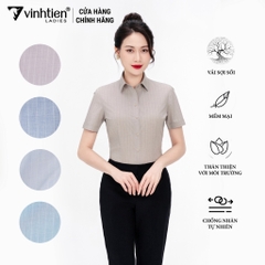 Áo Sơ Mi Nữ Ngắn Tay Vải Kẻ Modal Slimfit 369 Vĩnh Tiến - GK-A105