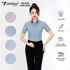 Áo Sơ Mi Nữ Ngắn Tay Vải Kẻ Modal Slimfit 369 Vĩnh Tiến - GK-A107