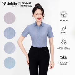 Áo Sơ Mi Nữ Ngắn Tay Vải Kẻ Modal Slimfit 369 Vĩnh Tiến - GK-A108