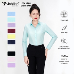 Áo Sơ Mi Nữ Dài Tay Vải Trơn Modal Slimfit 315 Vĩnh Tiến - LM-A003-Xanh Ngọc