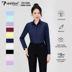 Áo Sơ Mi Nữ Dài Tay Vải Trơn Modal Slimfit 315 Vĩnh Tiến - LM-A007-Xanh Đen