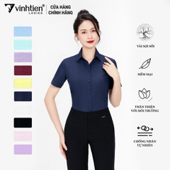 Áo Sơ Mi Nữ Ngắn Tay Vải Trơn Modal Slimfit 295 Vĩnh Tiến - LM-A007-Xanh Đen