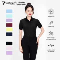 Áo Sơ Mi Nữ Ngắn Tay Vải Trơn Modal Slimfit 295 Vĩnh Tiến - LM-A008-Đen