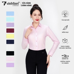 Áo Sơ Mi Nữ Dài Tay Vải Trơn Modal Slimfit 315 Vĩnh Tiến - LM-A009-Hồng Phớt