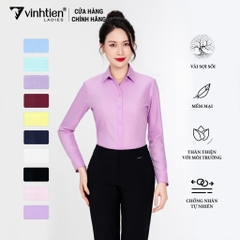 Áo Sơ Mi Nữ Dài Tay Vải Trơn Modal Slimfit 315 Vĩnh Tiến - LM-A034-Tím Hồng