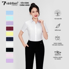 Áo Sơ Mi Nữ Ngắn Tay Vải Trơn Modal Slimfit 295 Vĩnh Tiến - LT-A001-Trắng