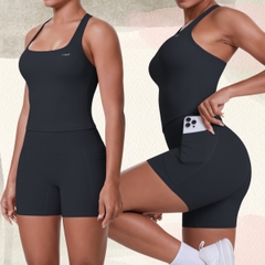 Bộ tập beYoga SET5128 - Áo Tanktop Kèm Bra & Quần Biker Lửng Có Túi