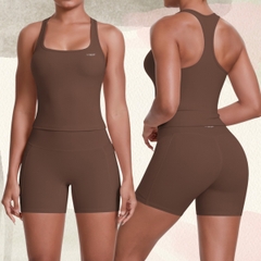 Bộ tập beYoga SET5128 - Áo Tanktop Kèm Bra & Quần Biker Lửng Có Túi