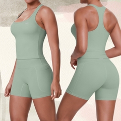 Bộ tập beYoga SET5128 - Áo Tanktop Kèm Bra & Quần Biker Lửng Có Túi